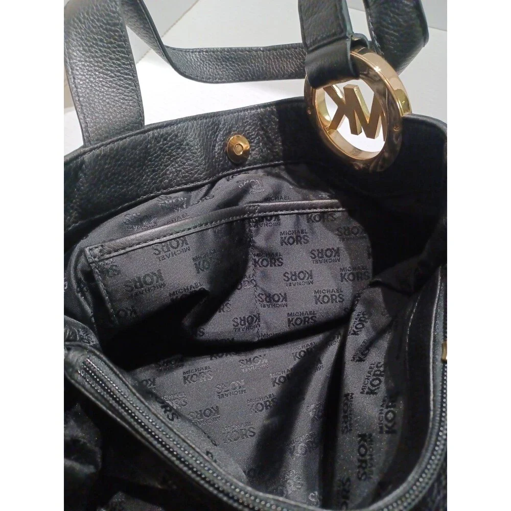 Michael Kors Black Leather Large Fulton Hobo Designer Shoulder Bag